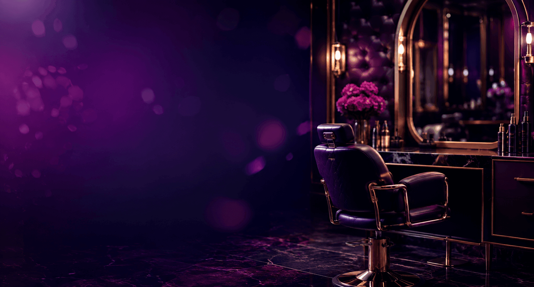 AI-generated salon promotion graphic with a styling chair and vanity